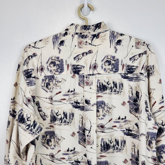 North River Bow Hunter Deer Elk Print Button Down Men's Cotton Shirt Size L - Picture 6 of 12